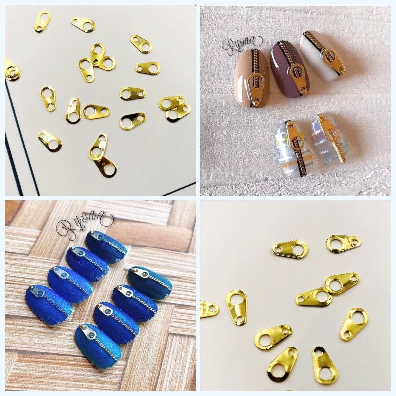 15 pcs Zipper puller gold Metallic nail studs / zipper head golden charm nail art
