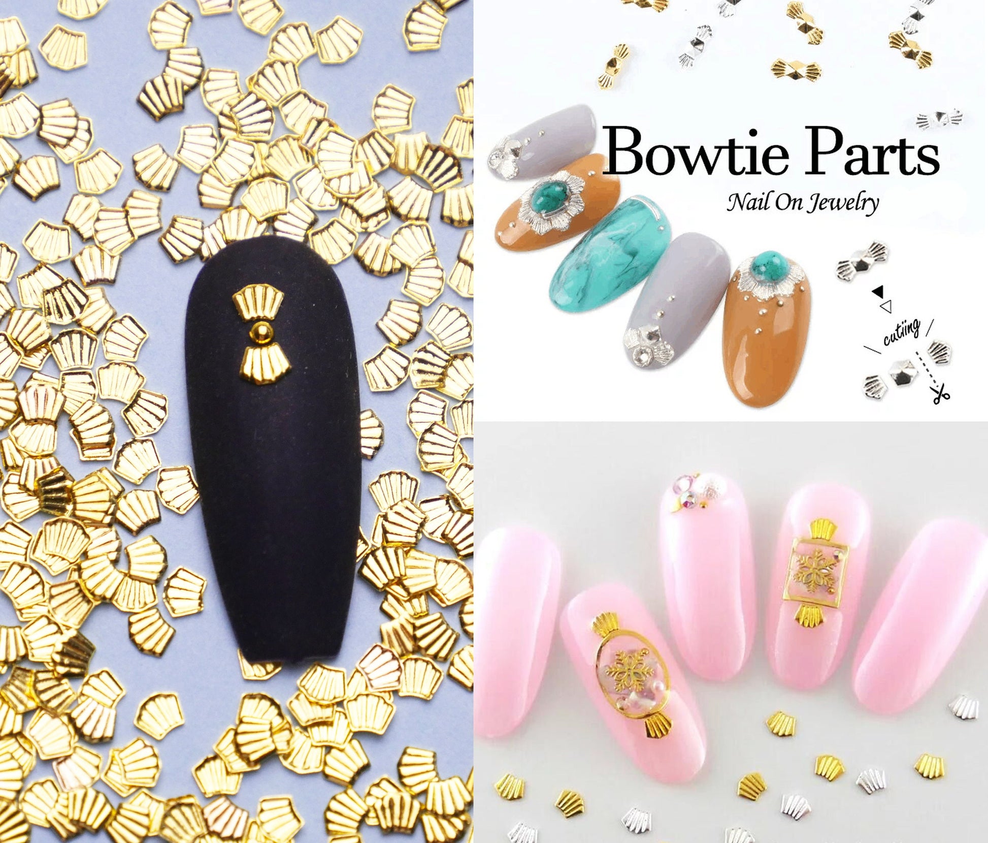 20 pcs Nail supply Metallic Sea shell studs /Petal inspired DIY gold design nail art