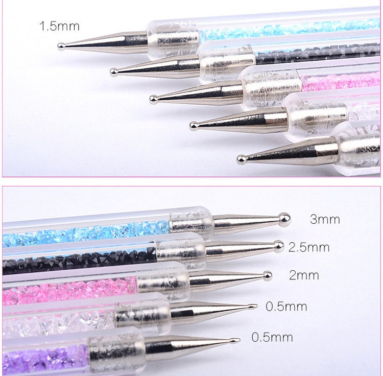 5 pcs Crystal Dotting Pen Set for Nail Art/marbleizing glaze painting pen/ Polymer clay DIY tool pen/ Miniature crafts making tool set