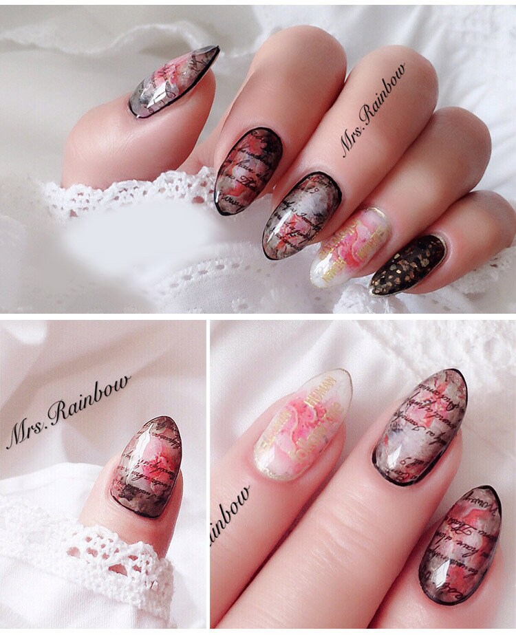 Artistic Writing Theme nail sticker/3D Nail Art Stickers Self Adhesive Decals/Black English letter calligraphic nail art sticker