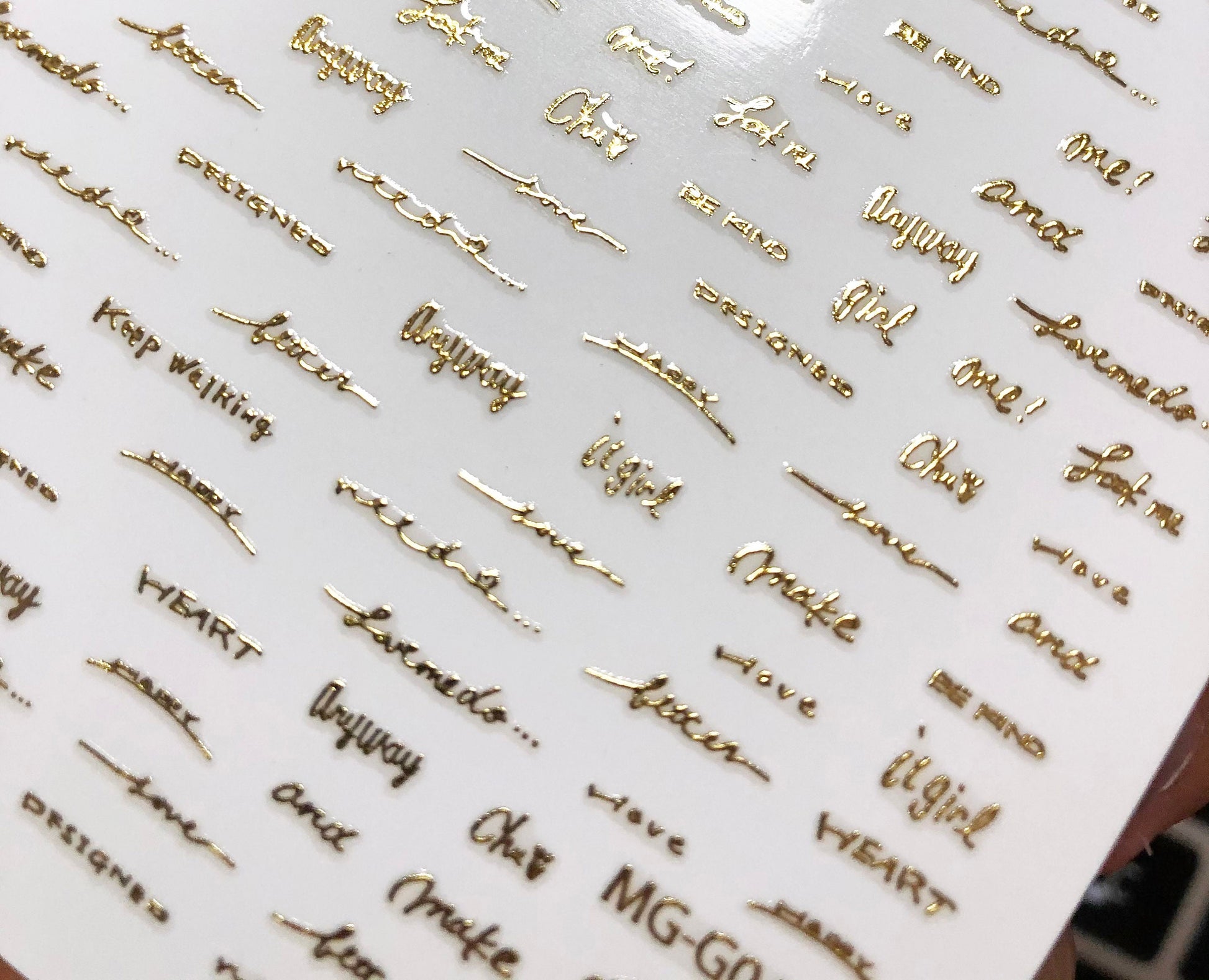 Calligraphy Gold Nail Sticker/ Artistic Writing Theme nail sticker/3D Nail Art Stickers Self Adhesive Decals/ Golden nail sticker