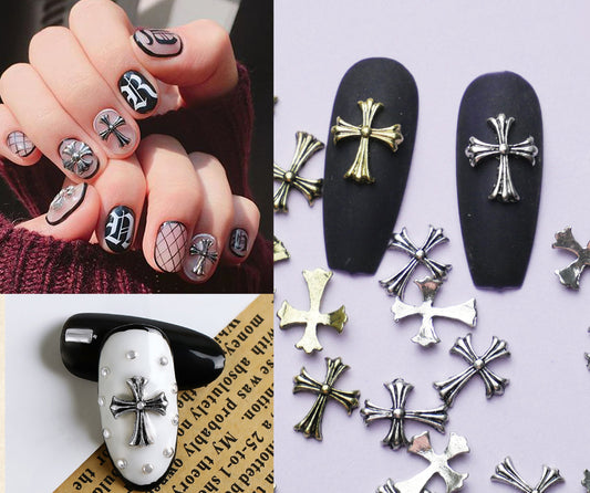 5pcs Antique Cross nail decoration/gold silver Christian Nail DIY deco/ Cross charm for nail gel and polish design