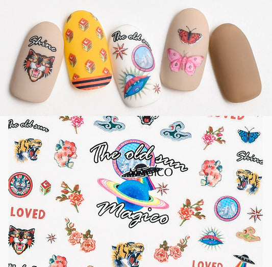 Magic world Wild Tiger Animal fairy tail Nail Art Sticker/ Butterfly DIY Tips peel off Stickers/ UV gel nail polish manicure stencil