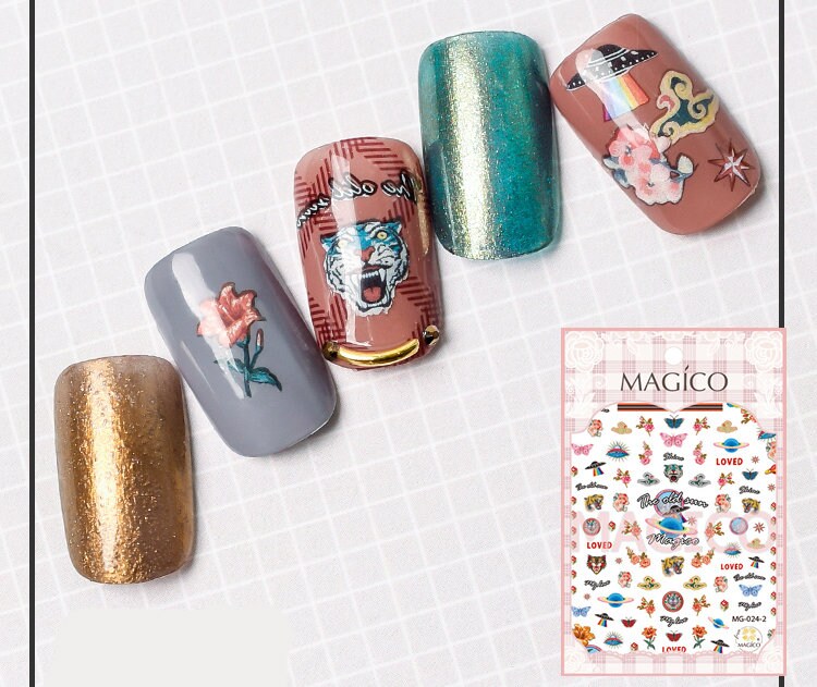 Magic world Wild Tiger Animal fairy tail Nail Art Sticker/ Butterfly DIY Tips peel off Stickers/ UV gel nail polish manicure stencil