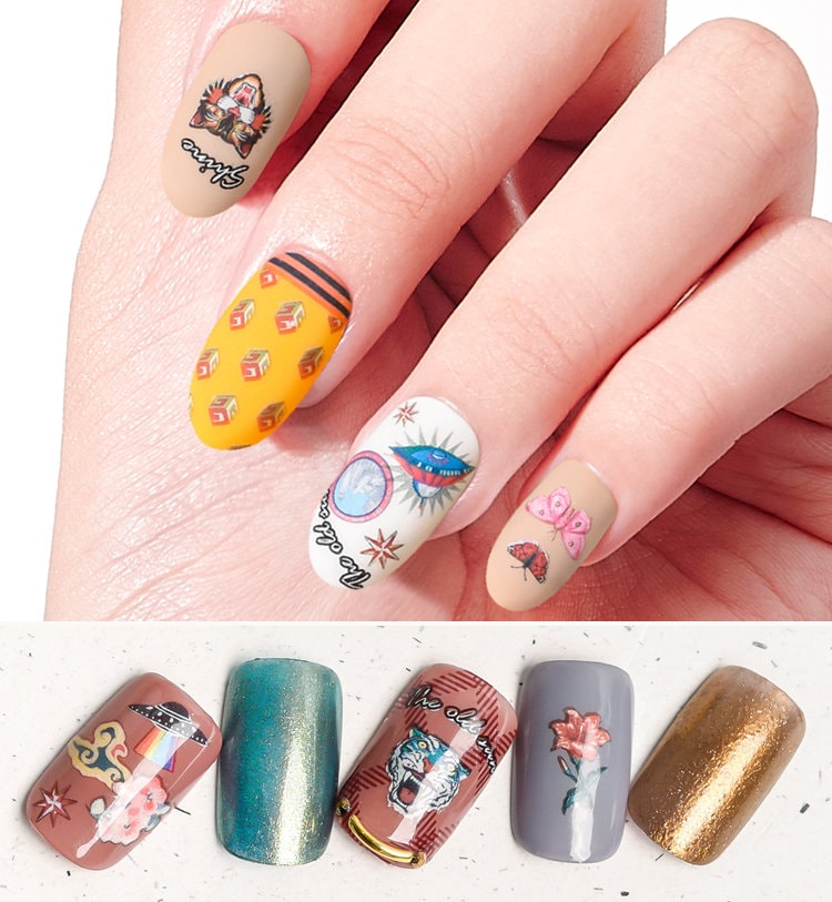 Magic world Wild Tiger Animal fairy tail Nail Art Sticker/ Butterfly DIY Tips peel off Stickers/ UV gel nail polish manicure stencil