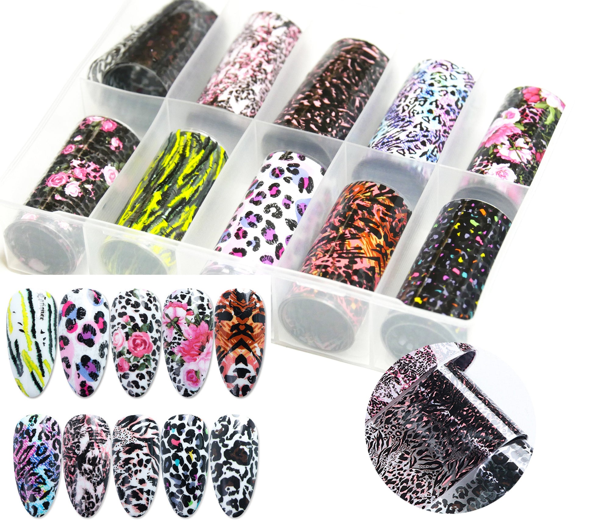 10 Leopard Print transfer paper Foil Nail Art Sticker Decal/ Animal Stripe pattern DIY nail transferring foil design/Nail art supply