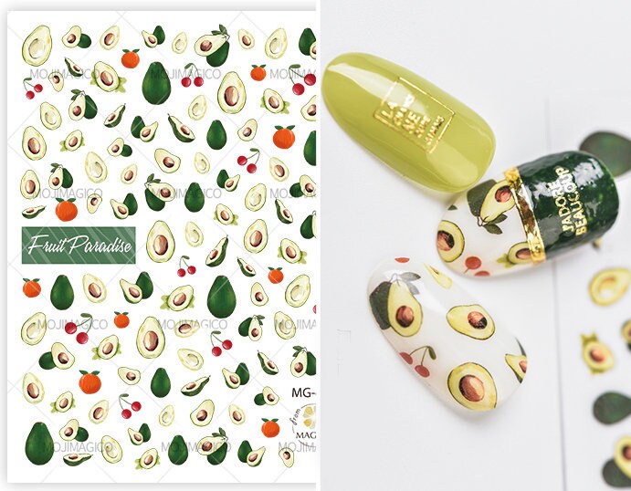 Avocado Nail Art Sticker/ DIY Tips Guides Transfer Stickers/Fruity peel off avocado Sticker/Green organic manicure stencil