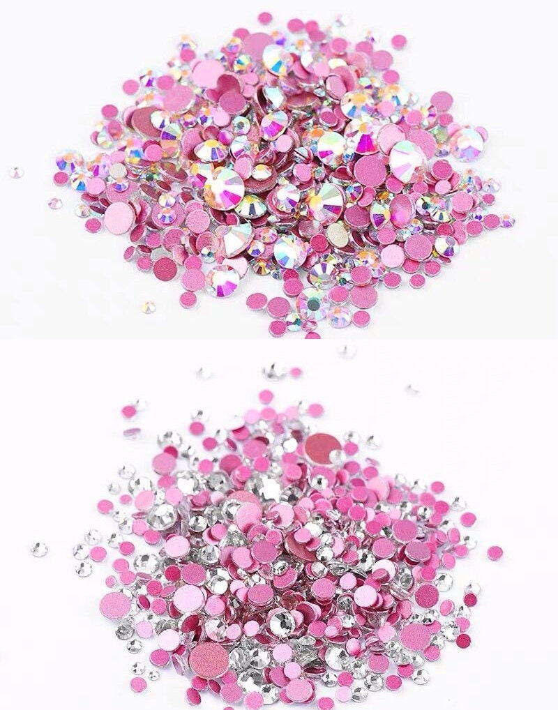 6g Multi-Size AB Rhinestones/ Pink Flat Back Crystal Gems Strass 3d Nail Art Decorations