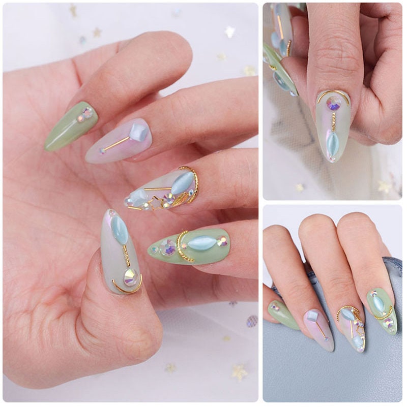 Mixed Cat Eye Stone Gold silver metallic studs set for nail art/ Japanese Instagram Influencer nail art