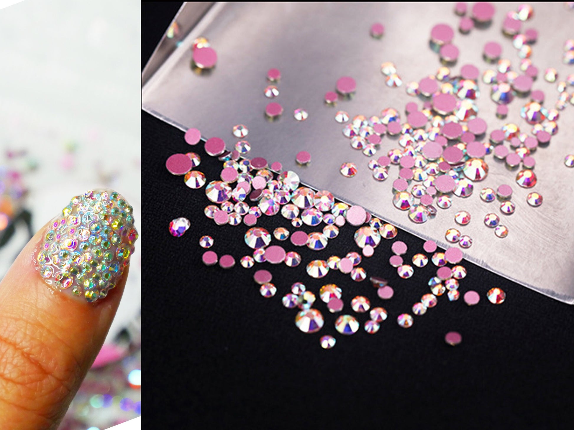 500pcs Multi-Size AB Rhinestones/ Pink Flat Back Crystal Gems 3d Nail Art Decal