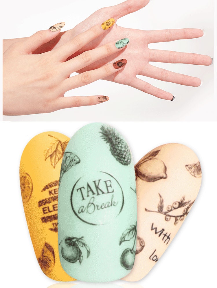 Fruity Pencil Sketch Nail Art Sticker/ DIY Tips Guides Transfer Stickers/Mixed Fruit peel off Sticker/Hand drawing manicure stencil