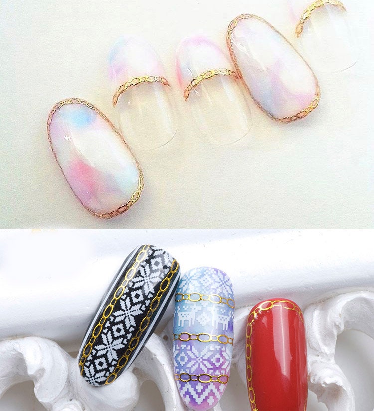 Gold chain nail sticker/ Nail Art Stickers Self Adhesive Decals/ golden metallic peel off link chain sticker