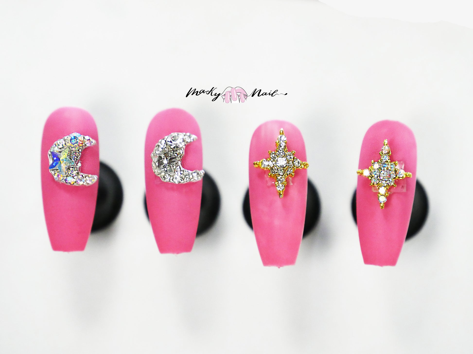 4 pcs Nighty sky moon and star nail decoration/Crystal moon star charm Nail DIY deco/starry sky nail deco/ crescent new moon star nail