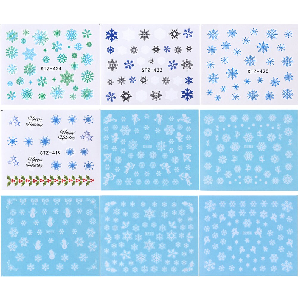 30 pcs Christmas Snow nail Tattoo/ Snow Flake nail sticker/ Water transferred Nail Art Stickers Self Adhesive Decals/ Holiday nail Tattoos