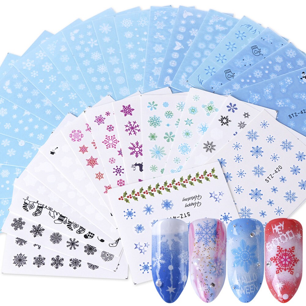 30 pcs Christmas Snow nail Tattoo/ Snow Flake nail sticker/ Water transferred Nail Art Stickers Self Adhesive Decals/ Holiday nail Tattoos