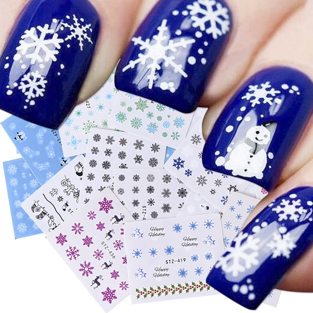 30 pcs Christmas Snow nail Tattoo/ Snow Flake nail sticker/ Water transferred Nail Art Stickers Self Adhesive Decals/ Holiday nail Tattoos