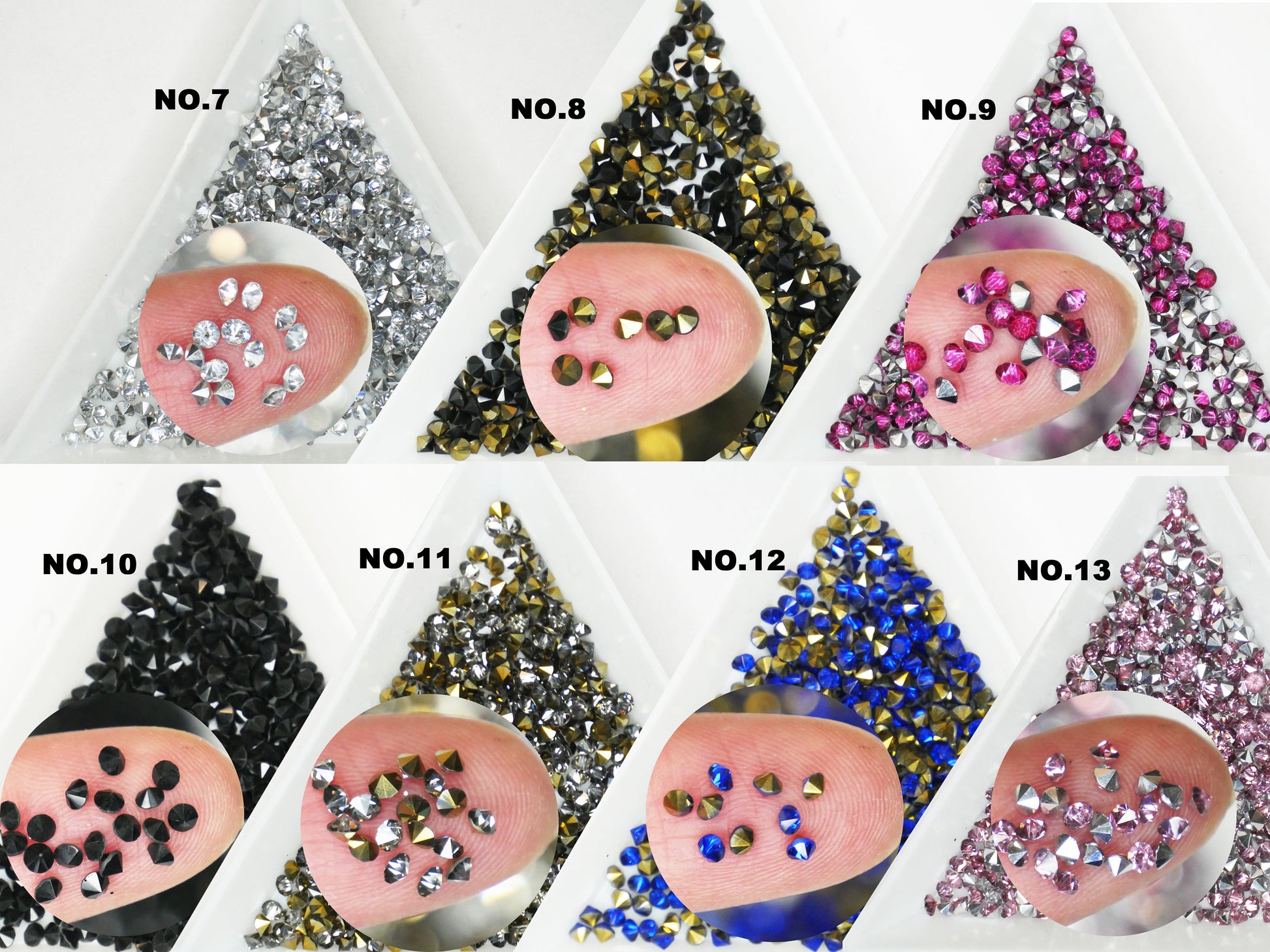 2.3 mm Pointed Gemstones for nail art/ Microbead Culet Diamond crystal Nail Art Decals/ Mini Punk Metallic Nail design art decorations