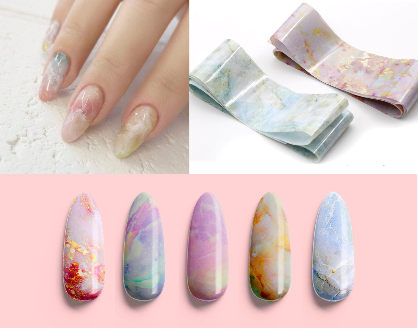 1.2 Y Pinky Marble Nail Foil/ Transfer paper Foil Nail Art Gradient Design Sticker Decal/ Nail Patterned DIY Milky Way theme nail design