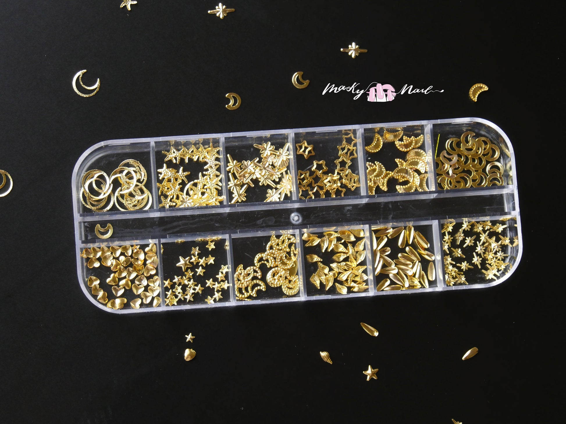 12 grids Moon and star Rivet Glitter Nail Studs Metal Decoration/ starry sky design Nail supply Metallic studs 