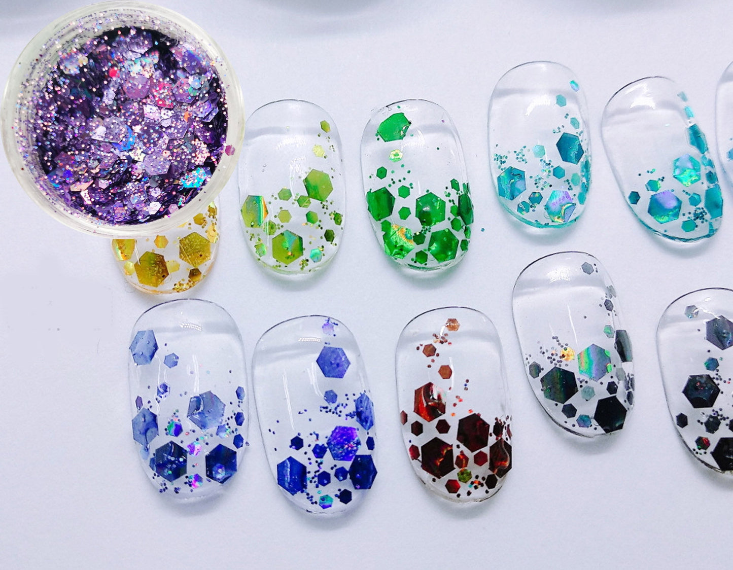 12 jars Halo hexagon Mixed size Glitter/ Nail Flakes 3D DIY laser Sequins/Mermaid silver hexagon starry sky glitter flakes for nail gel
