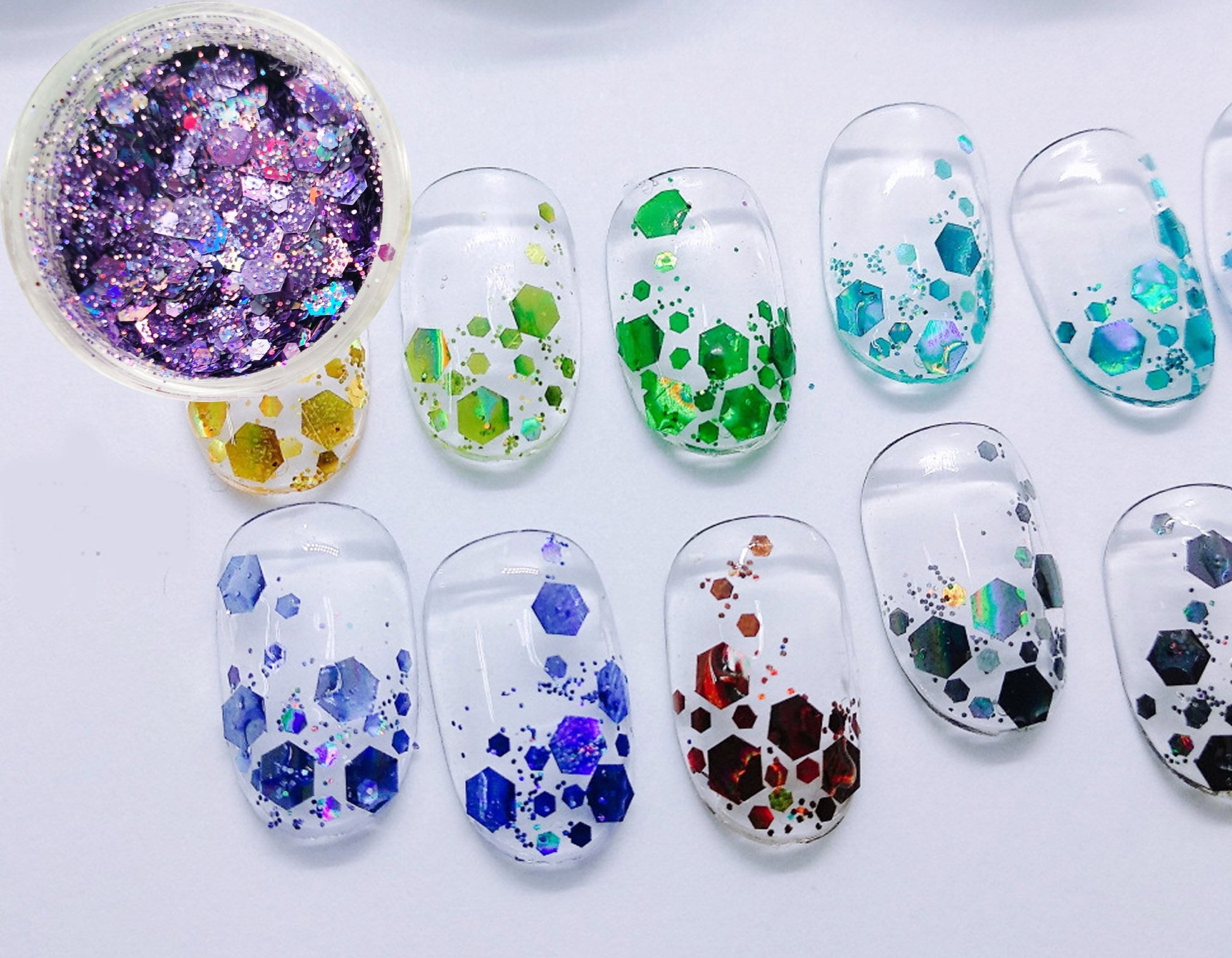 12 jars Halo hexagon Mixed size Glitter/ Nail Flakes 3D DIY laser Sequins/Mermaid silver hexagon starry sky glitter flakes for nail gel