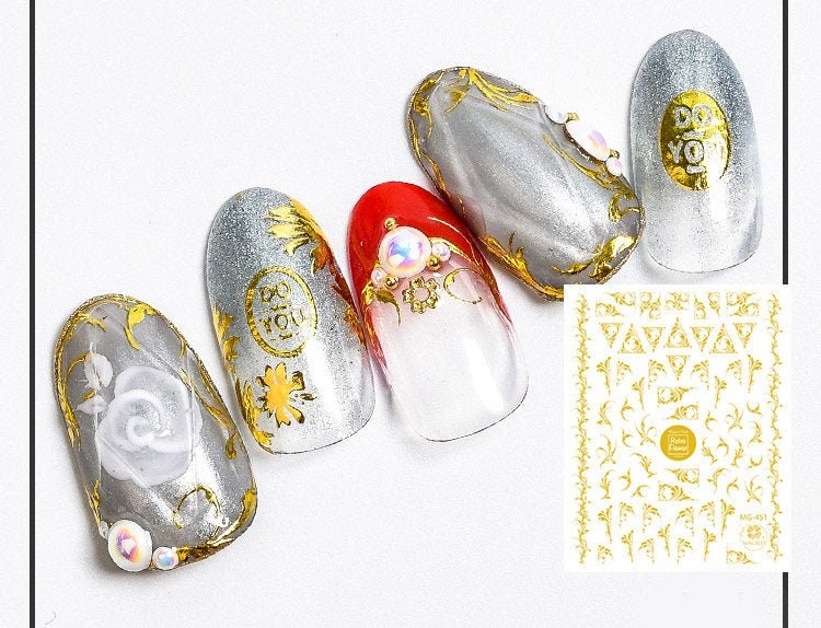 Gold Nail Sticker/ Splash Wave Royal Nail Decal/ One Sheet 3D Nail Art Stickers Self Adhesive Decals/ Triangle Gold Nail Appliques