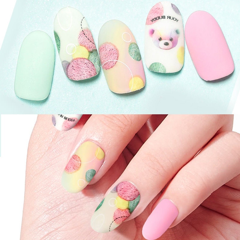 Sugar Candy Circle Nail Sticker/ Colorful Circle Nail Art Stickers Self Adhesive Decals/ Textured Watercolor Nail Polish Design