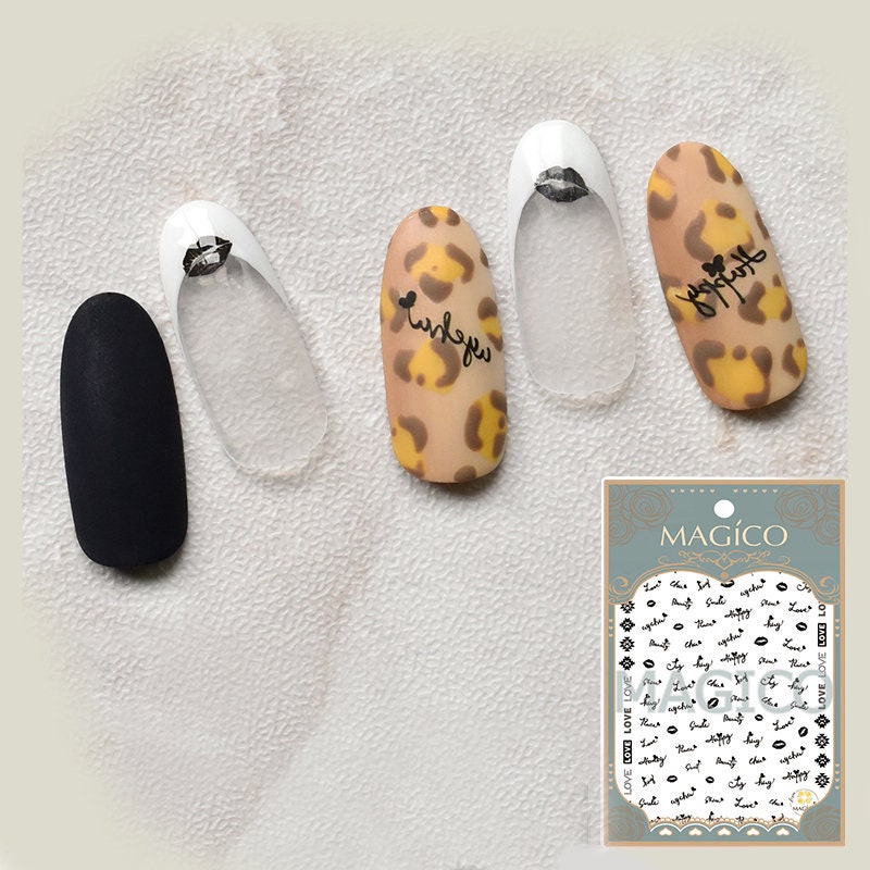 Calligraphic English nail sticker/Hand Writing Peel Off 3D Stickers Self Adhesive Decals/ Nail Polish Black & White Fonts Writing Letter