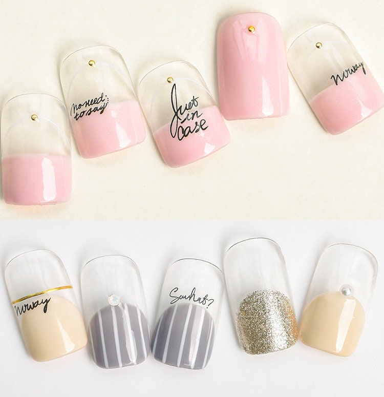 Calligraphic English nail sticker/Hand Writing Peel Off 3D Stickers Self Adhesive Decals/ Nail Polish Black & White Fonts Writing Letter