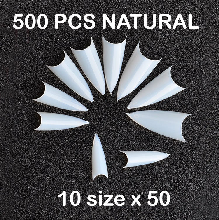 500 pcs Half Cover Stiletto False Fake Nails Tips Manicure nail Extension/ Clear Acrylic Sharp nail UV Poly Gel Manicure Salon Nail Tips