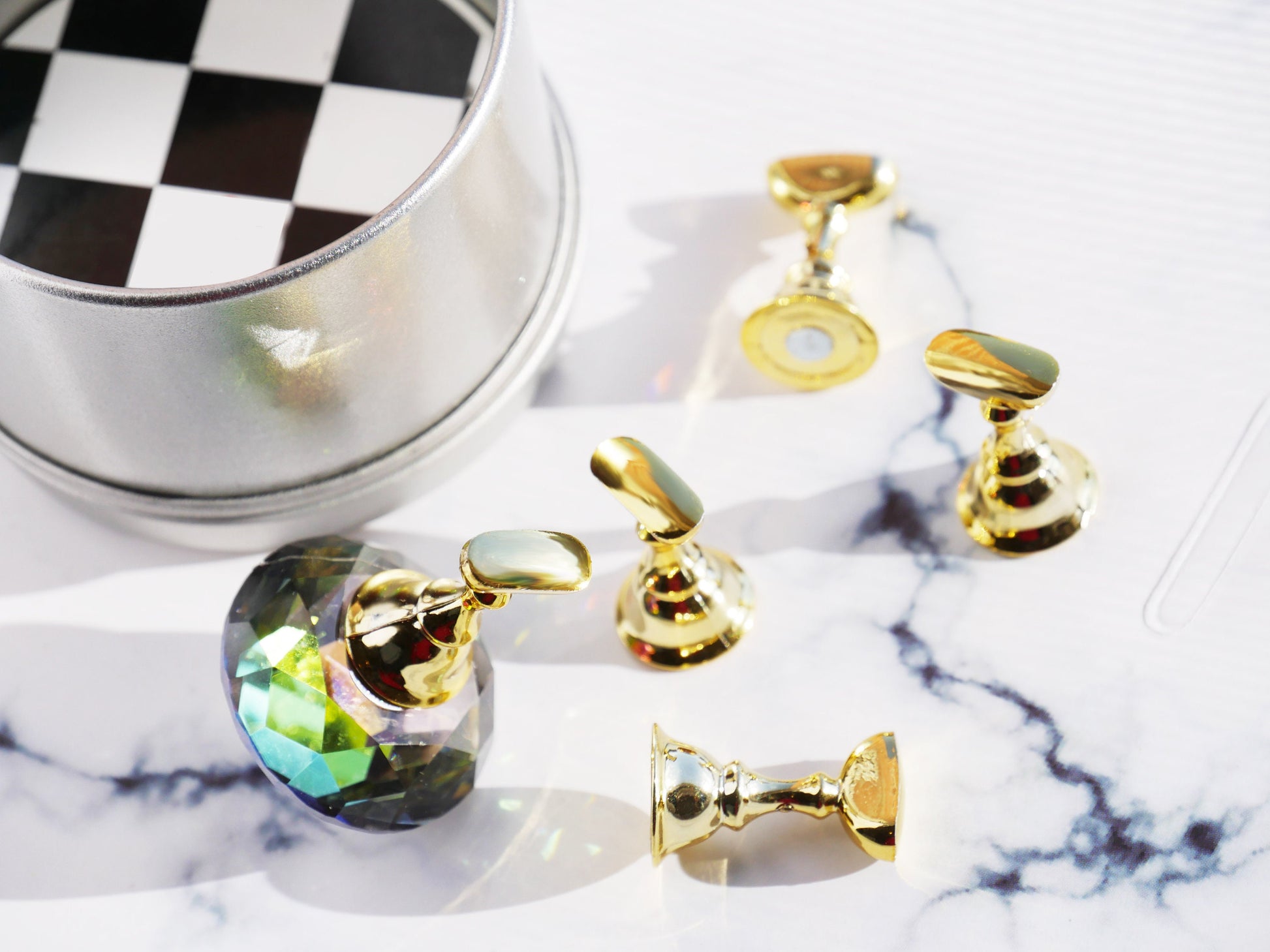 False Nail Display Stand Holder Set/ Magnetic Nail Art Practice Holder/Gold holder Chameleon Nail Practice Manicure DIY Tools