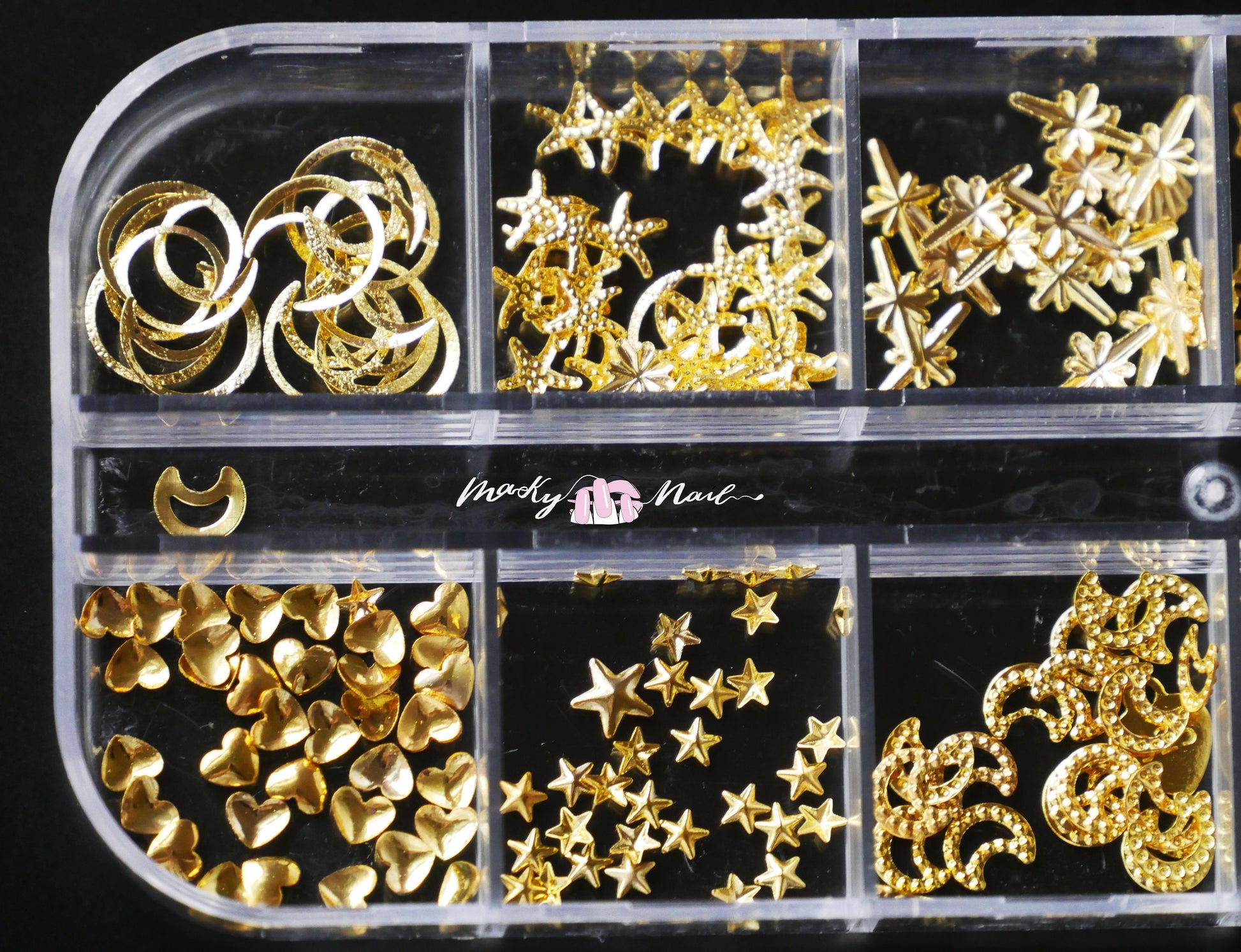 12 grids Moon and star Rivet Glitter Nail Studs Metal Decoration/ starry sky design Nail supply Metallic studs 