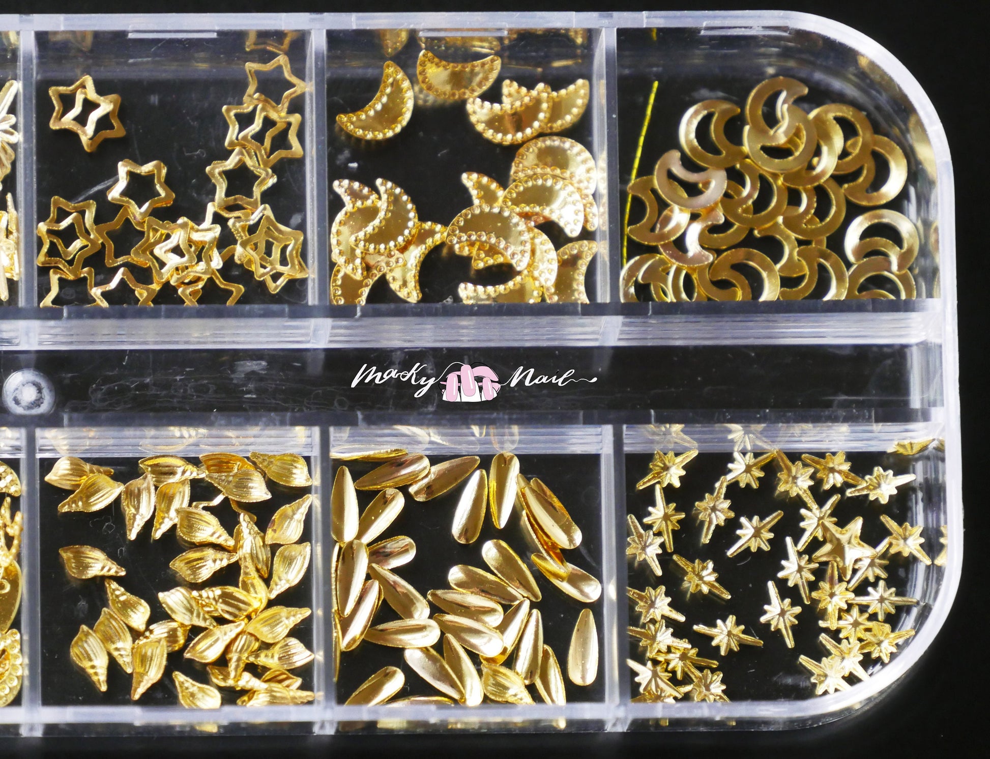 12 grids Moon and star Rivet Glitter Nail Studs Metal Decoration/ starry sky design Nail supply Metallic studs 