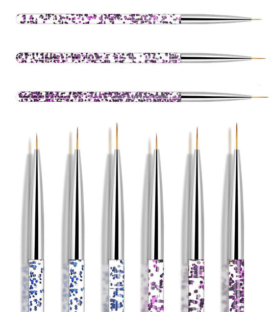 3 pcs Nail Brush Set for Detailing Striping Nail Art Brushes, liner brush, Painting Brushes set/ Crystal Pen- holder Nail Supply Tools