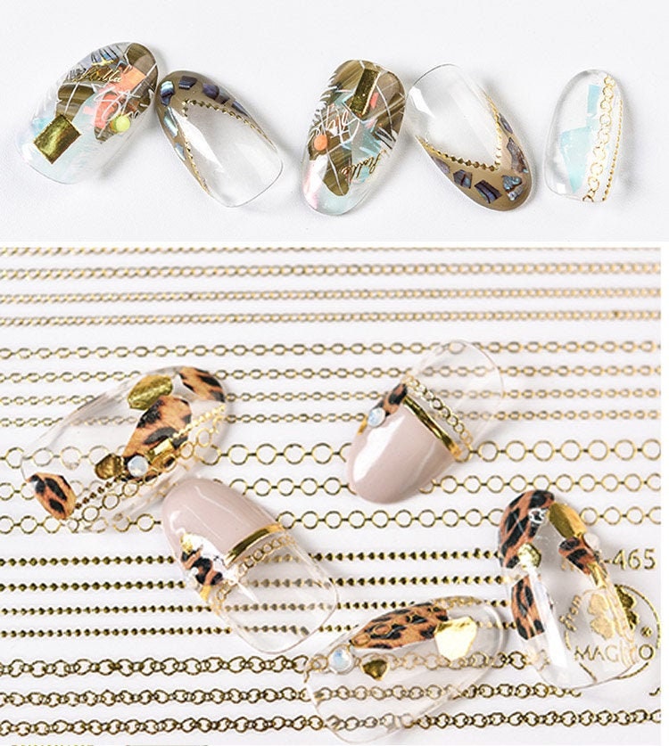Gold chain nail sticker/ Nail Art Stickers Self Adhesive Decals/ golden metallic peel off link chain sticker
