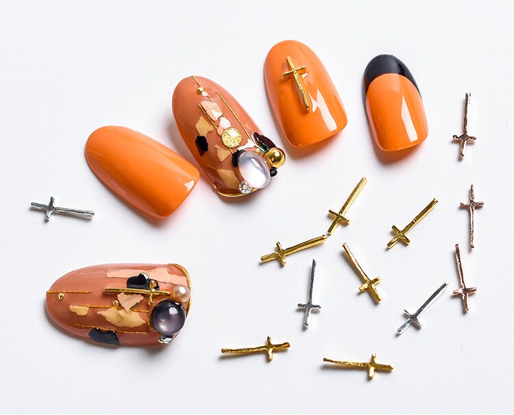 10 pcs Cross nail decoration/Delicate gold silver cooper Nail DIY deco Cross charm for nail gel and polish design