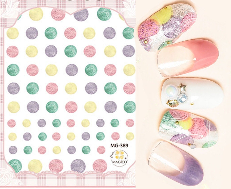 Sugar Candy Circle Nail Sticker/ Colorful Circle Nail Art Stickers Self Adhesive Decals/ Textured Watercolor Nail Polish Design