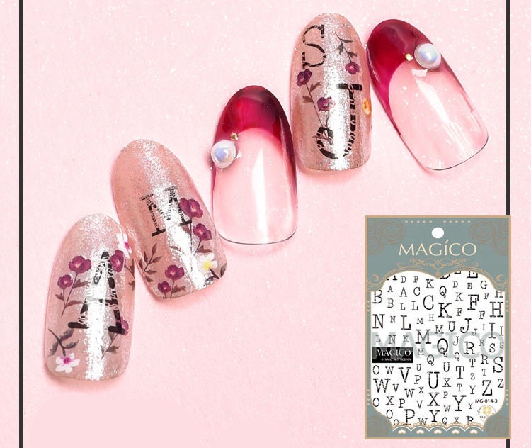 English words Theme nail sticker/ 1 Sheet Gray 3D Nail Art Stickers Self Adhesive Decals/ nail art sticker / Popular letters Nail Appliques