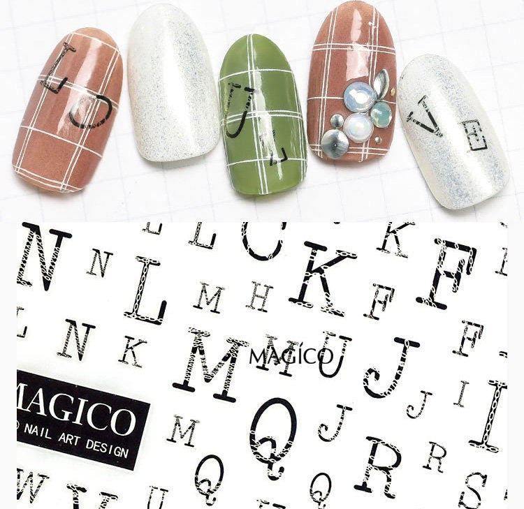 English words Theme nail sticker/ 1 Sheet Gray 3D Nail Art Stickers Self Adhesive Decals/ nail art sticker / Popular letters Nail Appliques