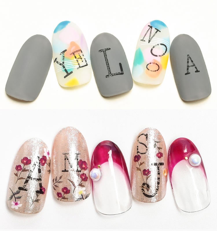 English words Theme nail sticker/ 1 Sheet Gray 3D Nail Art Stickers Self Adhesive Decals/ nail art sticker / Popular letters Nail Appliques