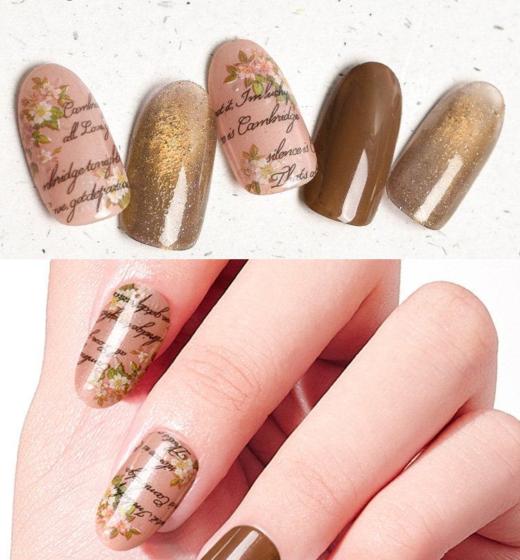 Calligraphic English nail sticker/Hand Writing Peel Off 3D Stickers Self Adhesive Decals/ Nail Polish Black & White Fonts Writing Letter