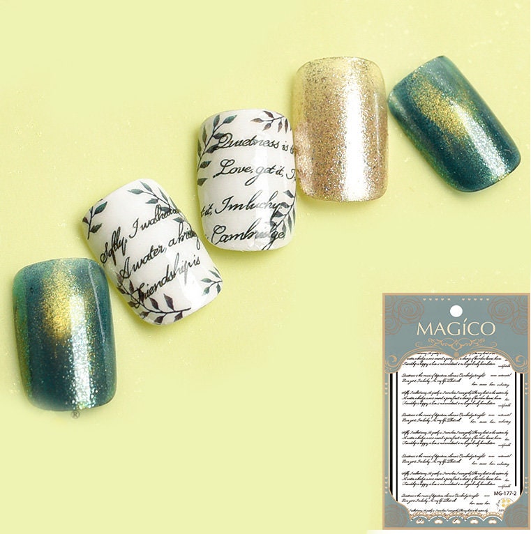 Calligraphic English nail sticker/Hand Writing Peel Off 3D Stickers Self Adhesive Decals/ Nail Polish Black & White Fonts Writing Letter