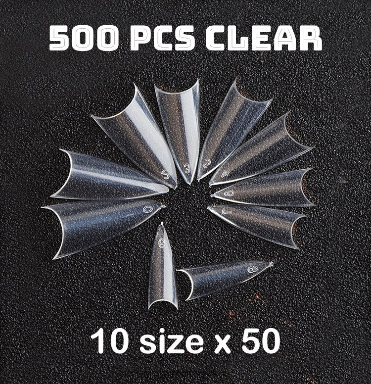 500 pcs Half Cover Stiletto False Fake Nails Tips Manicure nail Extension/ Clear Acrylic Sharp nail UV Poly Gel Manicure Salon Nail Tips