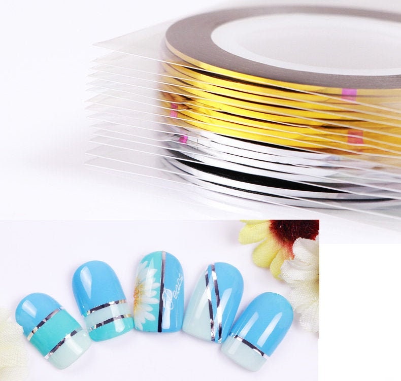 2 rolls 1mm Nail deco rolled tape/ Striping Tape Line DIY Nail Art Tips Decoration Sticker/ nail gold silver thread line