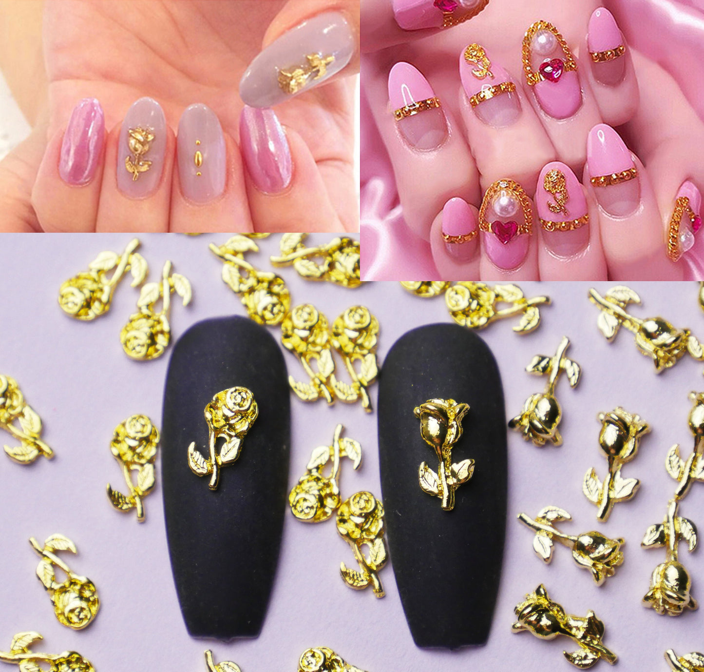 5 pcs Rose flower Metallic studs/ 3D Gold Rose Floral nail design art nail