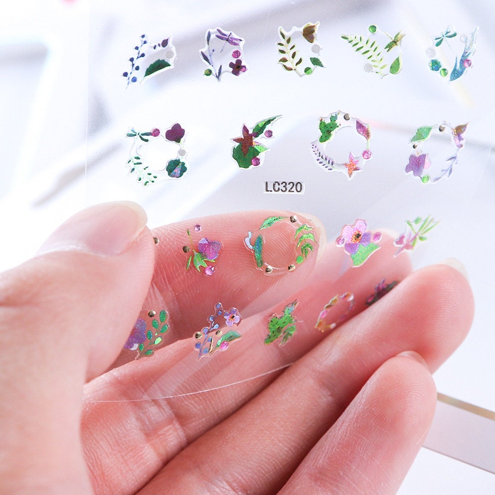 3D Spiritual Epoxy Resin Nail Sticker/ Mindful Nail art gold Stickers/peel off Sticker/ Gold Frame Colorful Cutes crawl manicure stencil