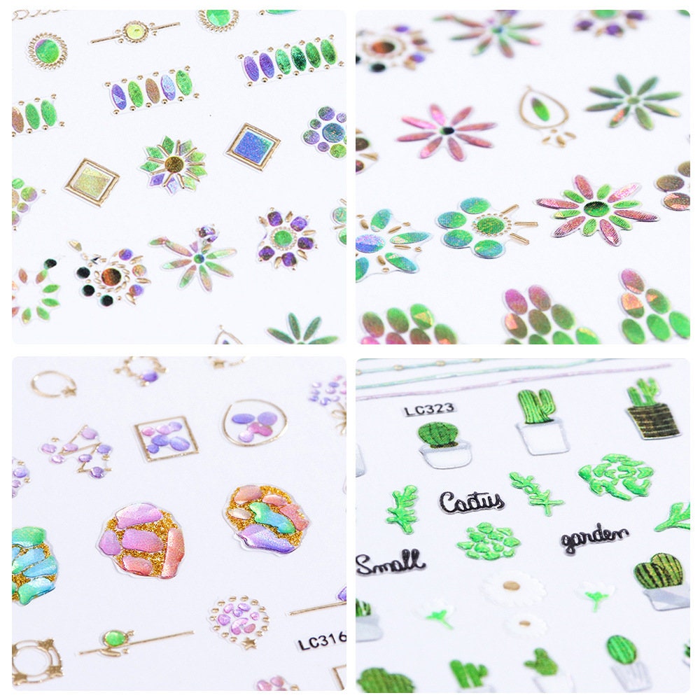 3D Spiritual Epoxy Resin Nail Sticker/ Mindful Nail art gold Stickers/peel off Sticker/ Gold Frame Colorful Cutes crawl manicure stencil