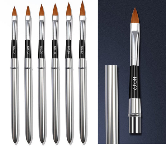 6 pcs Acrylic nail brushes/ Crimped 3D Nail art mink fur nail pen for acrylic design builder/ UV gel nail polish gel brush/ Detachable Brush