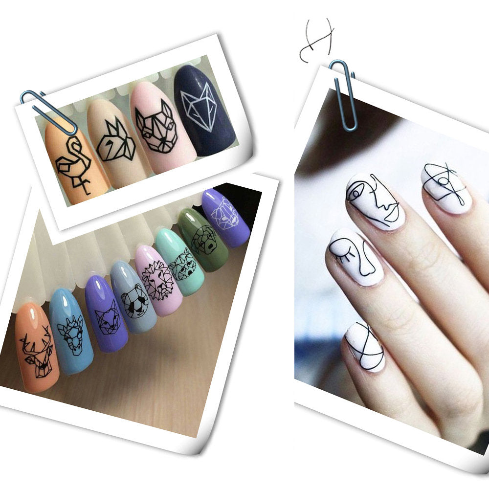 3 pcs Abstract pattern nail Tattoo/ Water transfer Minimalism Animal Outline Tattoos sticker/ linellae Women face nail Decals Supply
