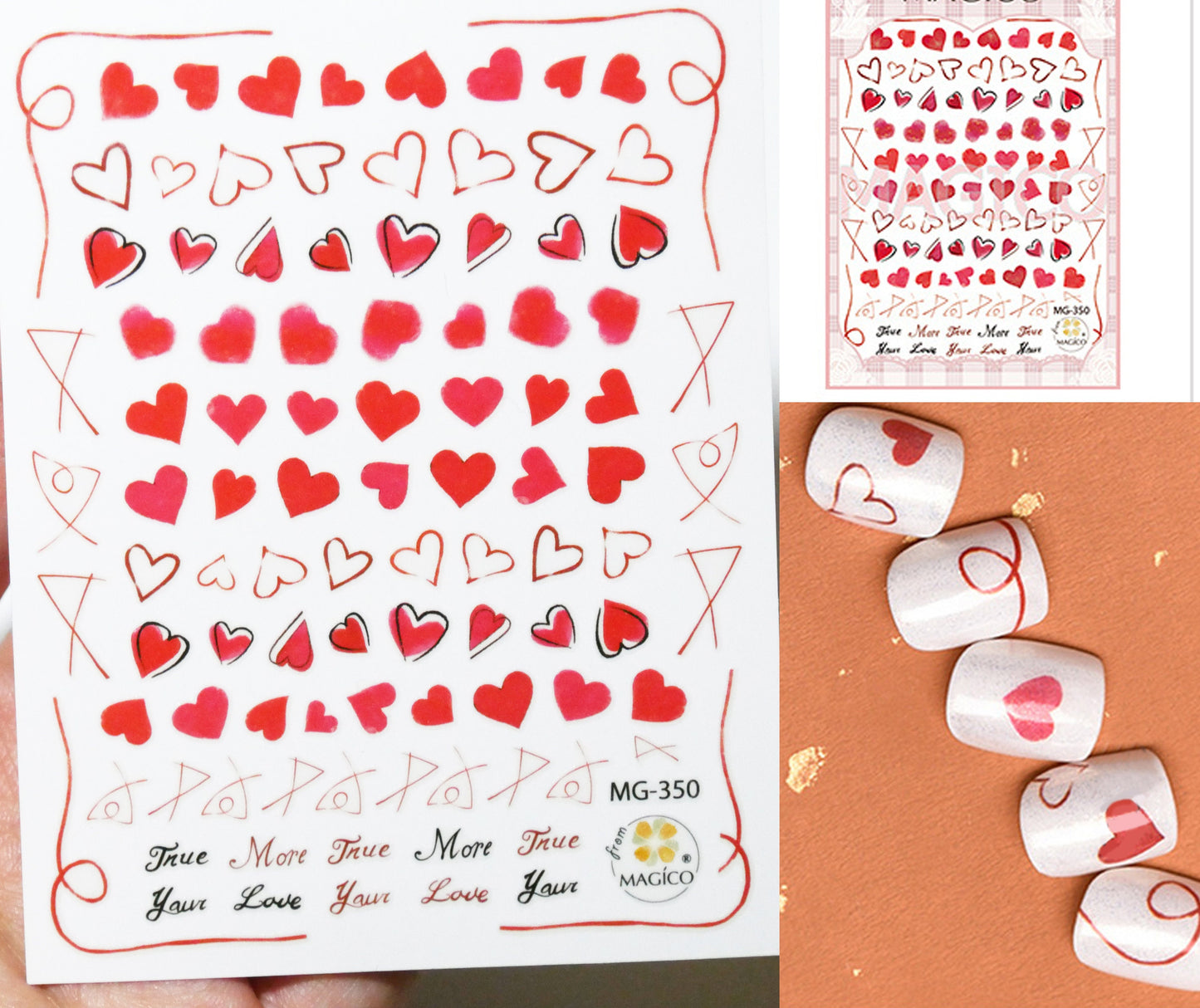 Red Heart Nail Sticker/ Sweet love Nail Art Stickers Self Adhesive Decals/Red Ribbon nail art sticker/ Valentine&#39;s Day nail decal
